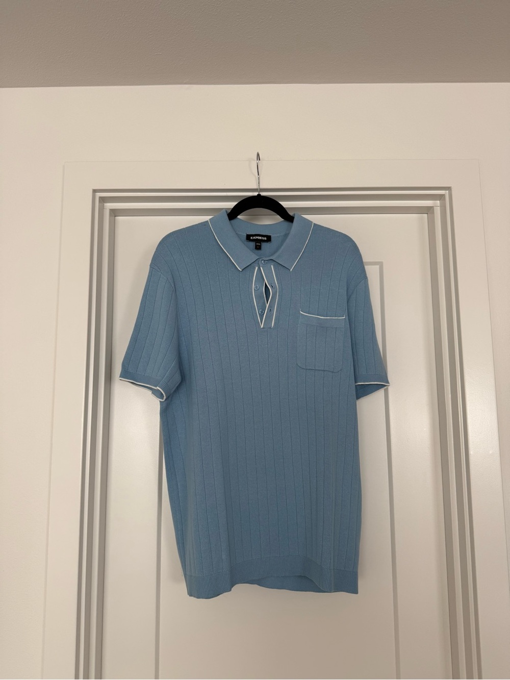 Express Light Blue Polo with White Contrast Trim